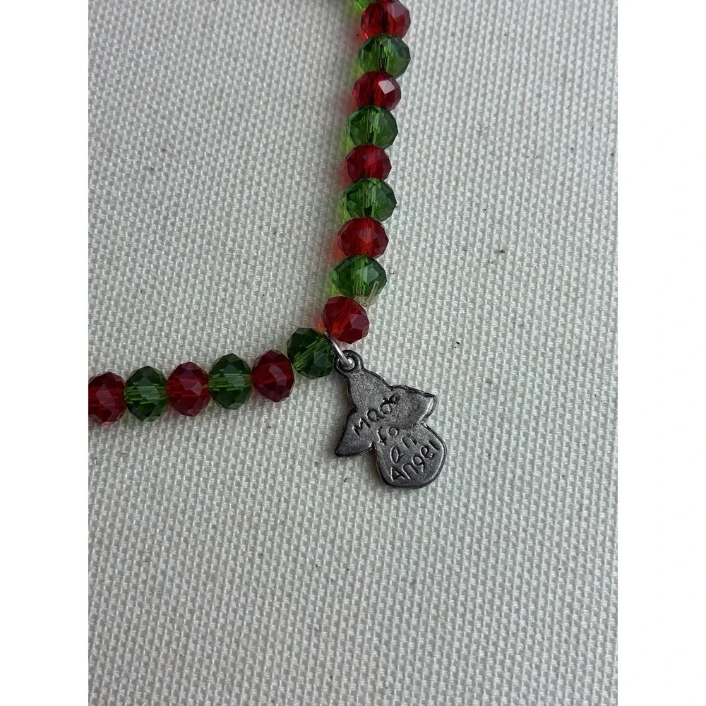 VTG Christmas Bracelet Set Red & Green Crystal Beads with Holiday Charms